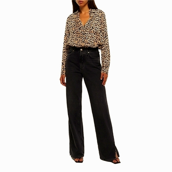 H&M Leopard Print Button-Up Blouse XS Lightweight Flowy Top - Picture 4 of 8